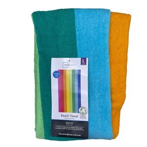 Large beach towel striped multicolor quick dry 34”x64” hanging loop